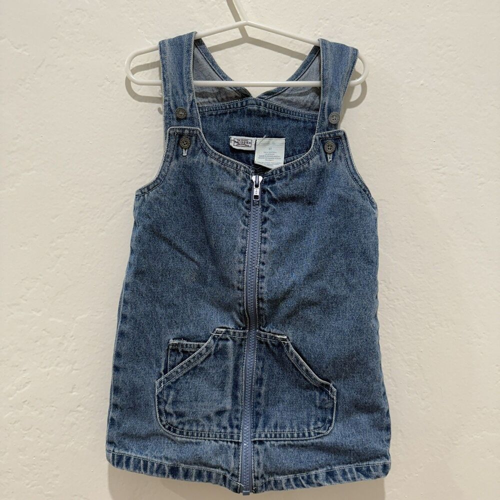 Arizona Toddler Girls Denim Overall Dress 3T Blue Jeans Full Zip Pockets